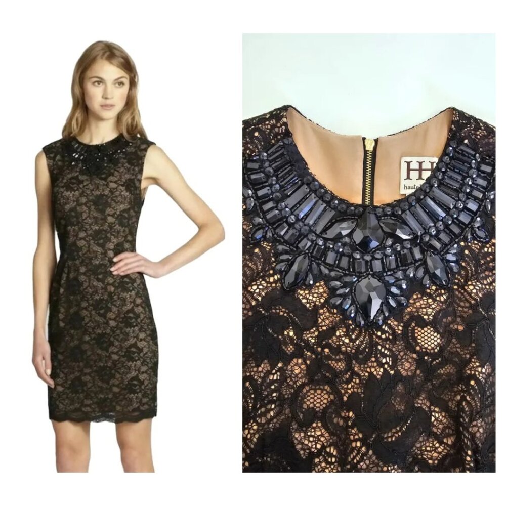 NWT Haute Hippie Black Lined Lace Sleeveless Beaded Dress Size 8 MSRP $495 - Picture 2 of 11